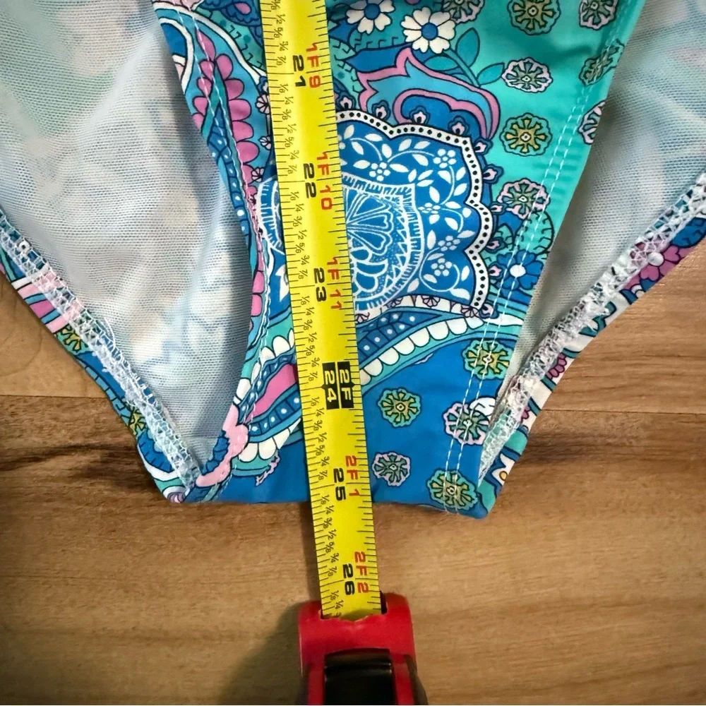 SPANX Assets by Sara Blakely Aqua Blue Pink Paisley One Piece Swimsuit‎ Small